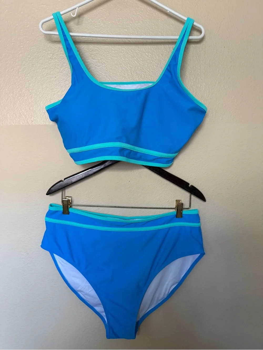 Women's Blue Two-Tone High-Waist Swim Set